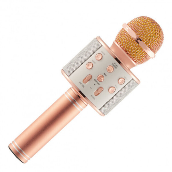 Акция на Беспроводный Bluetooth караоке микрофон с изменением голоса WSTER WS-858 Розовый Original Rose Gold от Allo UA