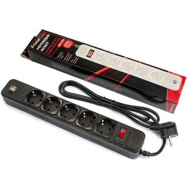 

Сетевой фильтр Frime FC-BU4005W 1.8 м 5 розеток 2 USB черный
