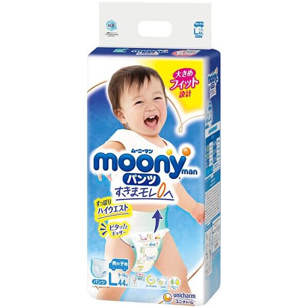

Подгузники-трусики Moony для мальчиков L 9-14 кг, 44 шт (4903111206155)