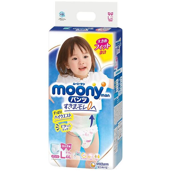 

Подгузники-трусики Moony для девочек L 9-14 кг, 44 шт (4903111206438)
