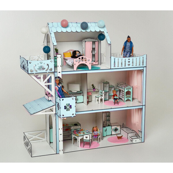 

Кукольный домик для Barbie NestWood Люкс плюс с лифтом без мебели мятный (kdb002m)