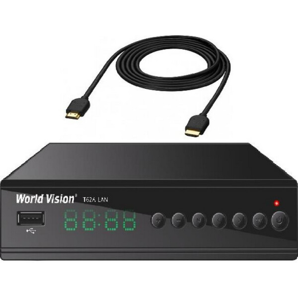 Акция на Комплект ТВ-ресивер World Vision T62A Lan и HDMI кабель от Allo UA