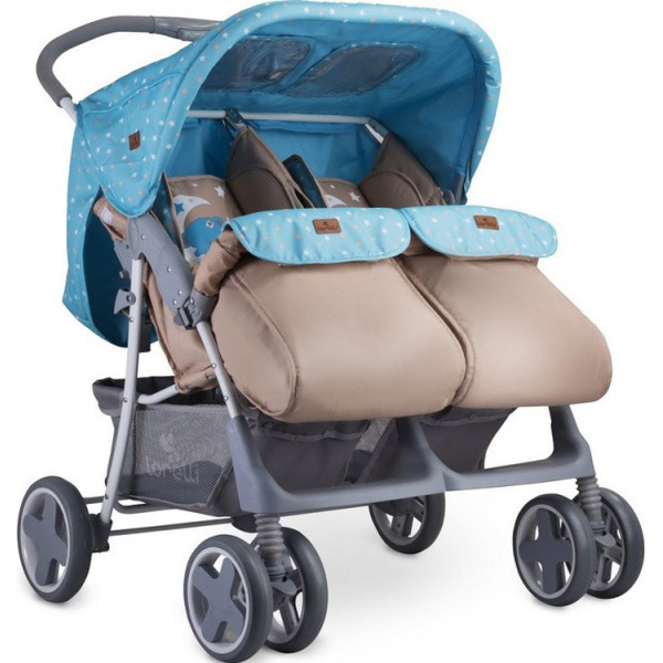 

Детская коляска для двойни Lorelli TWIN (blue/beige moon bear)