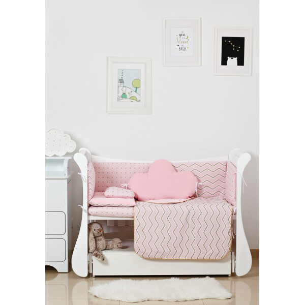 

Комплект постельного белья детский Twins Dolce Insta D-507 Зигзаг 6 элементов розовый/золото