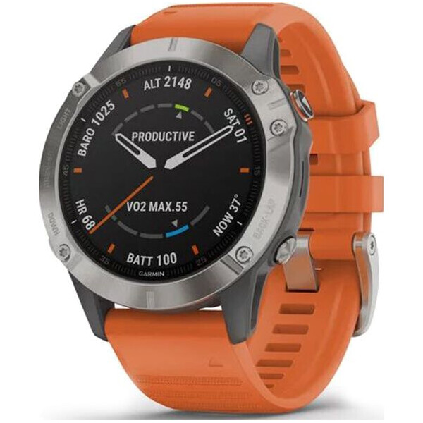 

Смарт-часы Garmin Fenix 6 Pro Sapphire Titanium with Ember Orange Band (010-02158-14)