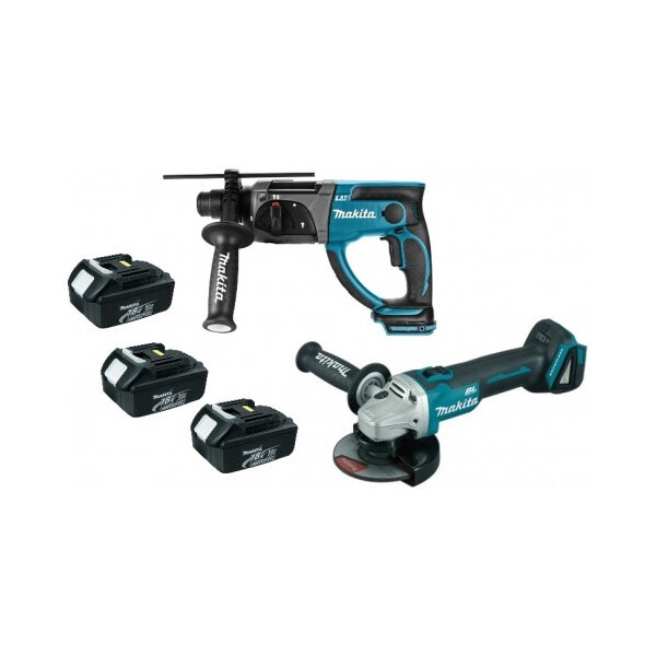 

Ударный аккумуляторный перфоратор Makita DHR 202 Z + болгарка Makita DGA 504 Z + 3 АКБ Li-ion BL1830 Makita 18 В + Зарядное устройство (DHR202Z+DGA504Z)