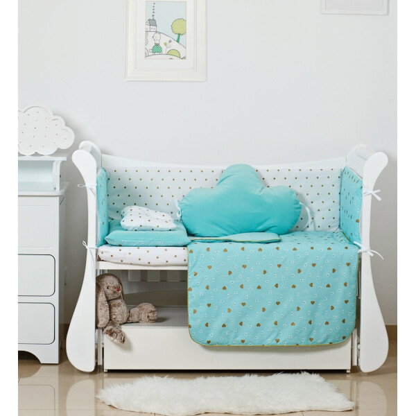 

Комплект постельного белья детский 6 эл Twins Dolce Insta 4075-D-509, Сердечки мята