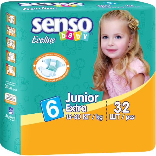 Акція на Подгузники  Senso Baby Ecoline юниор-экстра,размер 6,15-30 кг, 32 шт (4810703000889) від Allo UA