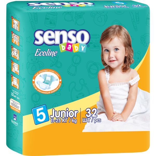 

Подгузники Senso Baby Ecoline юниор,размер 5, 11-25 кг, 32 шт (4810703000971)