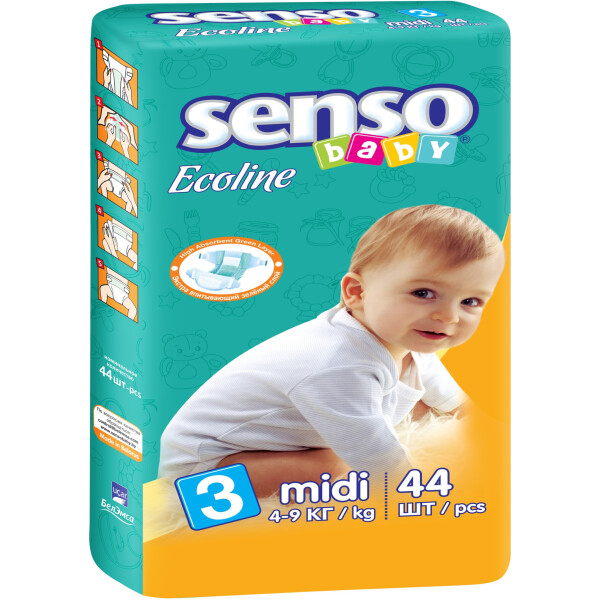 Акція на Подгузники  Senso Baby Ecoline миди,размер 3, 4-9 кг, 44 шт  (4810703000858) від Allo UA