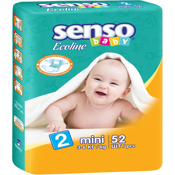 

Подгузники Senso Baby Ecoline мини,размер 2, 3-6 кг, 52 шт (4810703000902)
