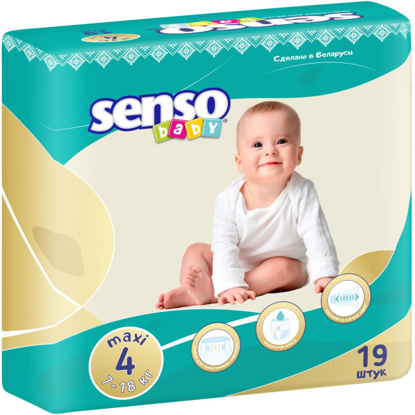 

Подгузники Senso Baby макси,размер 4, 7-18 кг, 19 шт (4810703000254)