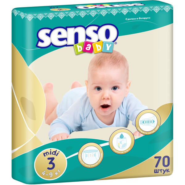 

Подгузники Senso Baby миди,размер 3, 4-9 кг, 70 шт (4810703000551)