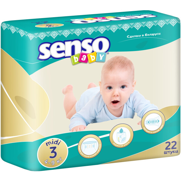 

Подгузники Senso Baby миди,размер 3, 4-9 кг, 22 шт (4810703000223)