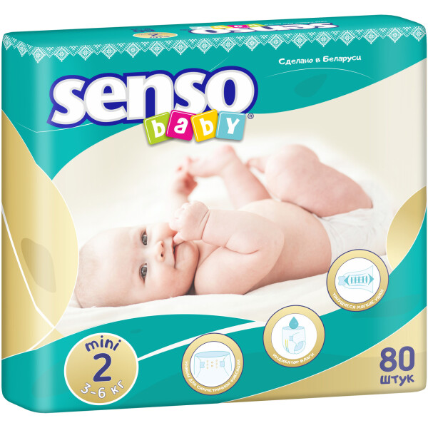

Подгузники Senso Baby мини,размер 2, 3-6 кг, 80 шт (4810703000216)