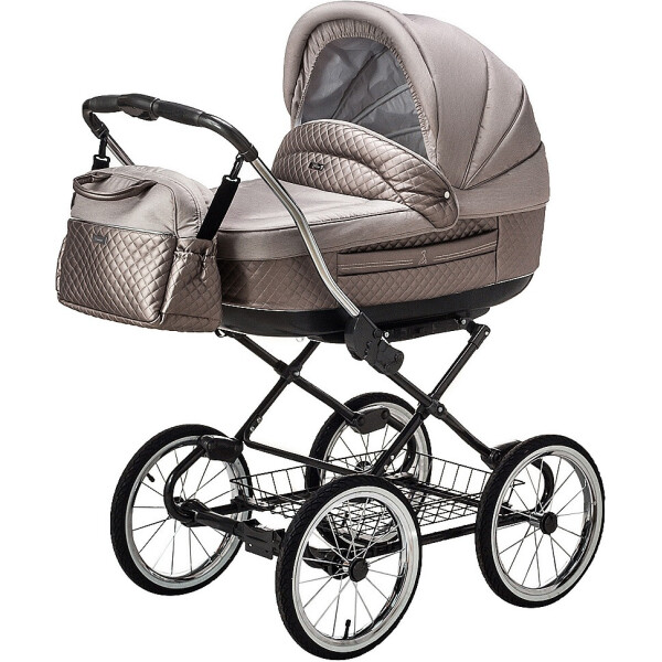 

универсальная 2 в 1 классическая Roan Marita Prestige (14 черные колеса, черная рама) P230 бежевый - бежевая (кожа) перламутр