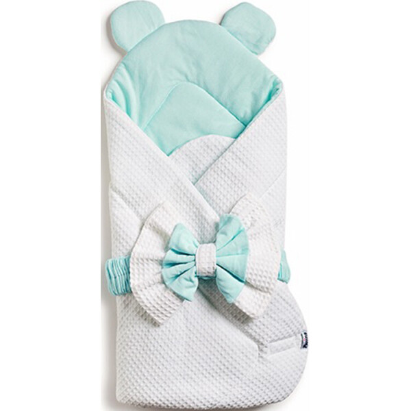 

Конверт-плед Twins Waffle Bear с декором 9015-TWBD-01 white / mint