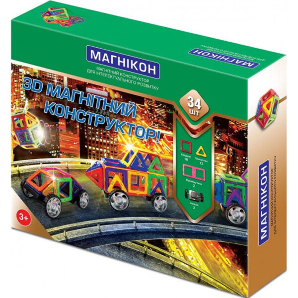 

3D магнитный конструктор МАГНІКОН, 34 дет.