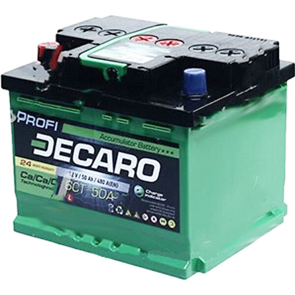 

Автомобильный аккумулятор DECARO PROFI 50Ah-12v (207x175x175),R,EN480 6СТ-50 (0)
