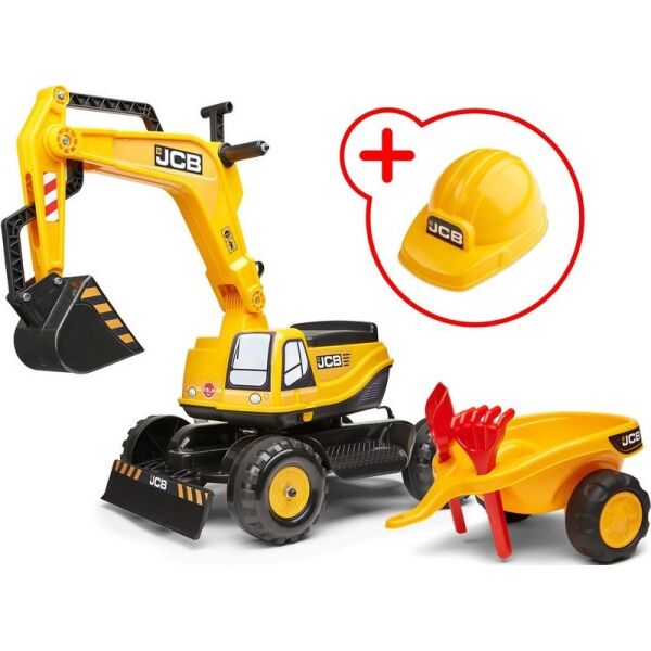 

Экскаватор с прицепом и шлемом Falk JCB желтый (135A)