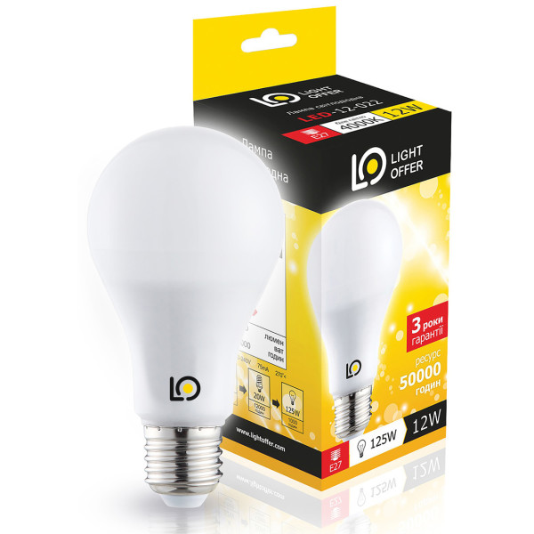 

Лампа светодиодная Light Offer A65 12W E27 4000K 1350 (LЕD-12-022)