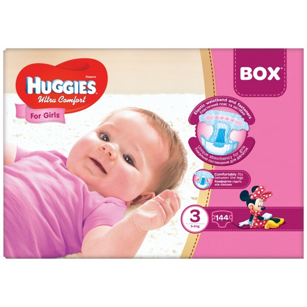 

Подгузники для девочек Huggies BOX 3 (5-9 кг), 144 шт.