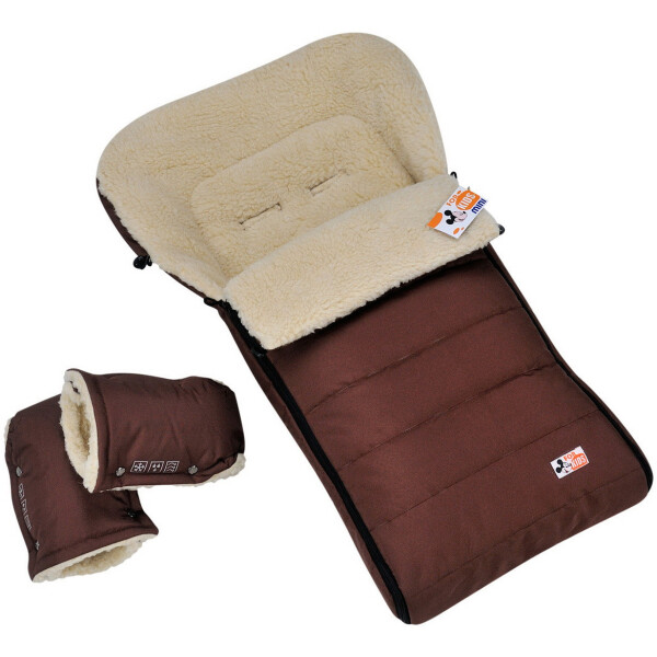

Детский зимний конверт чехол For Kids на овчине с рукавичками Mini коричневый