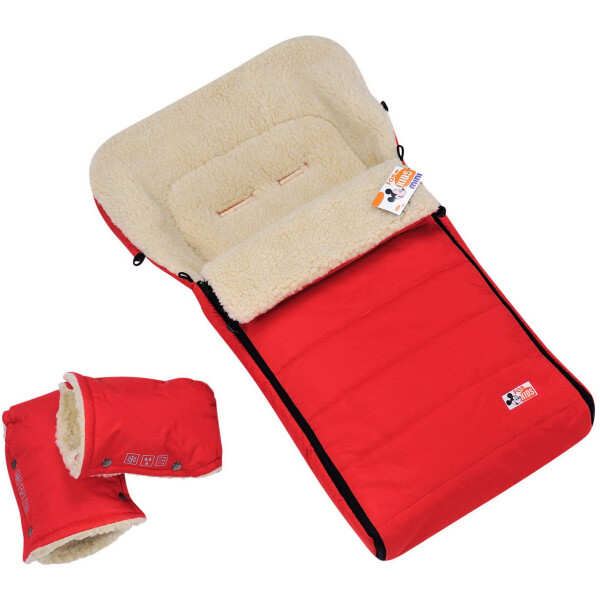 

Детский зимний конверт чехол For Kids на овчине с рукавичками Mini красный
