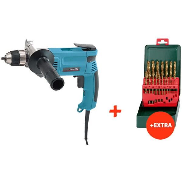 

Дрель безударная Makita DP3003 + набор сверл по металлу HSS-TiN Promotion (19 шт.) (DP3003X)