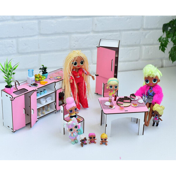 Акция на Мебель для кукольного домика Barbie NestWood Кухня розовая (kmb004) от Allo UA