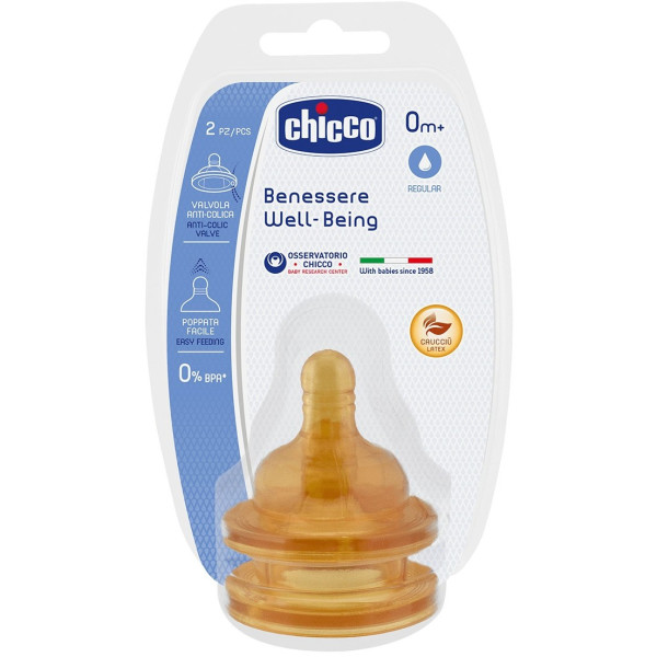 

Латексная соска Chicco Well-Being нормальный поток 0м + 2 шт. (20810.20)
