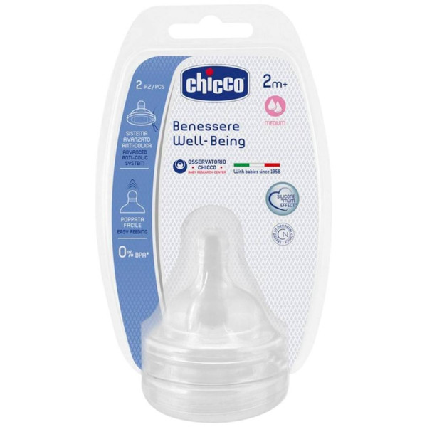

Силиконовая соска Chicco Well-Being средний поток 2м + 2 шт. (20823.20)