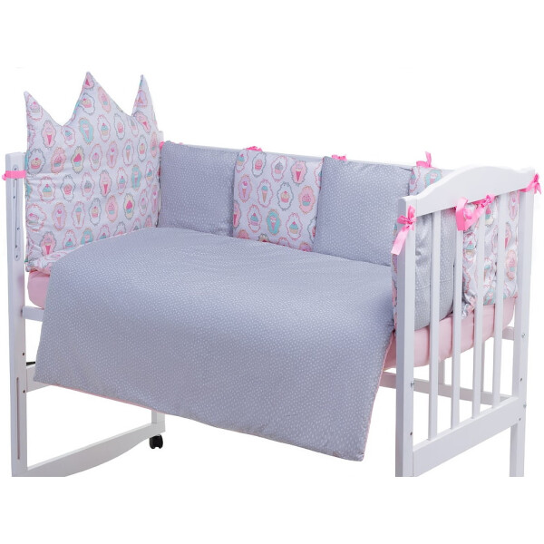 

Детская постель Babyroom Classic Bortiki-01 (6 элементов) розовый-белый-серый (кексы)