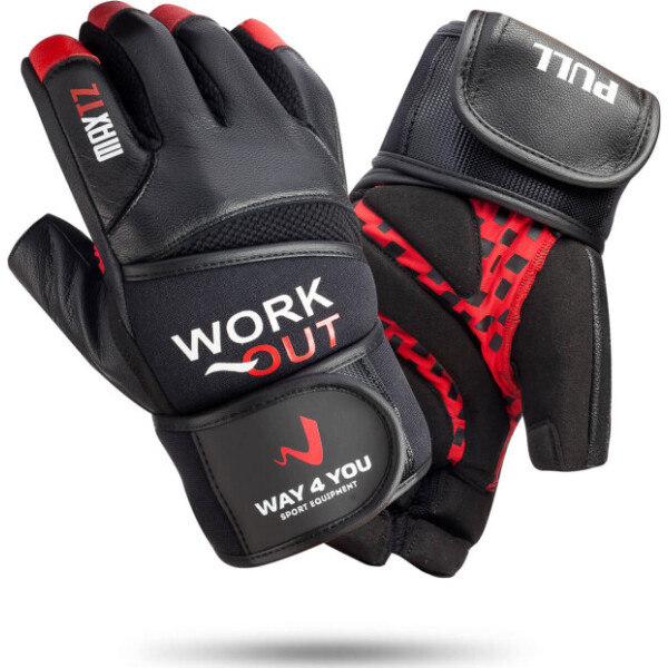 Перчатки для тяжелой атлетики и фитнеса с напульсником Мужские Черный/Красный -L (w-1050-L)