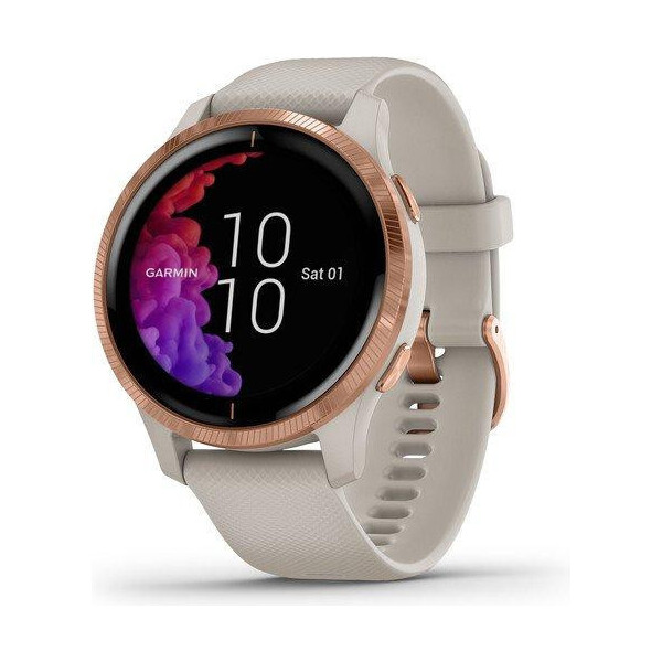 

Garmin Venu Rose Gold Stainless Steel Bezel w. Light Sand and Silicone B. (010-02173-21)