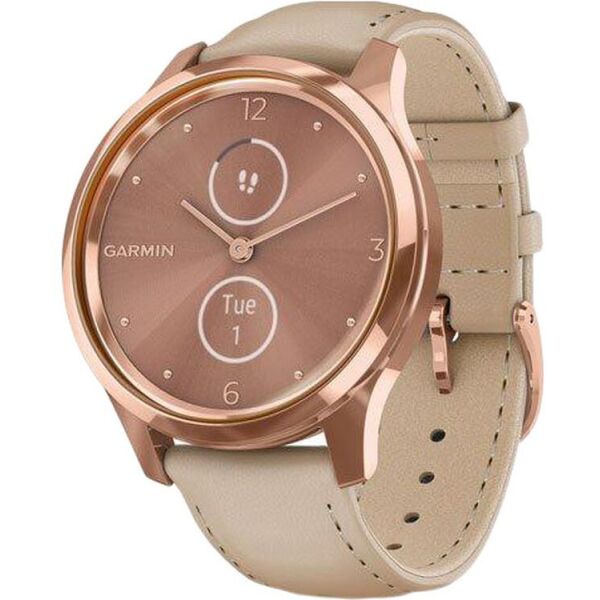 

Garmin Vivomove Luxe 18K Rose Gold PVD Stainless Steel w. Light Sand Italian Leather B. (010-02241-01)