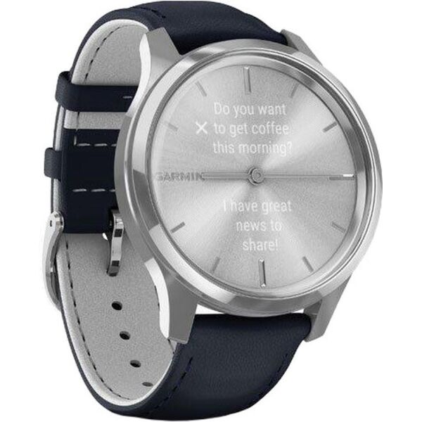 

Garmin Vivomove Luxe Silver Stainless Steel w. Navy Italian Leather B. (010-02241-00)