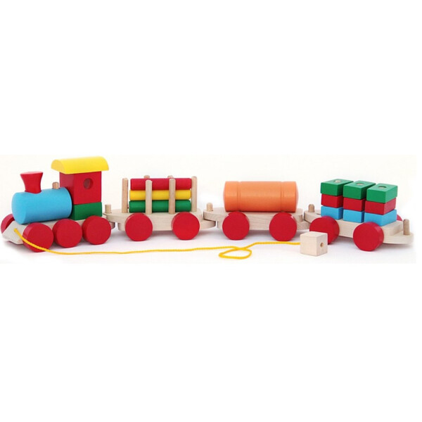 

Паровоз и 3 вагона ящики, цистерна, бревна Komarovtoys P203