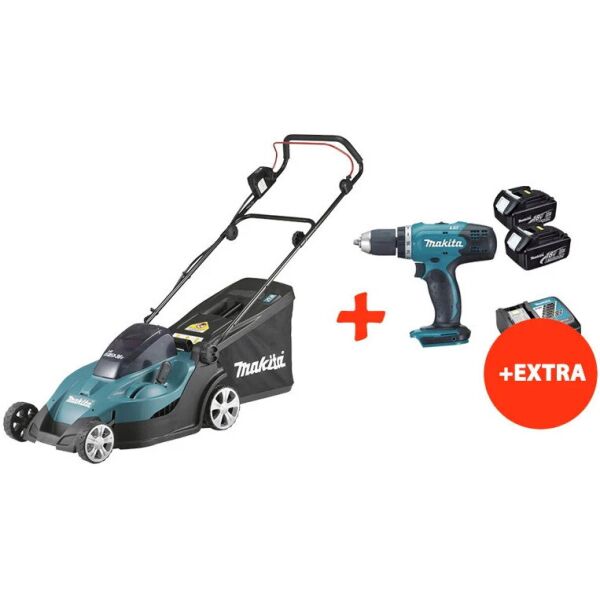

Аккумуляторная газонокосилка Makita DLM431Z+аккумуляторная дрель-шуруповерт Makita DDF453RFX7 (DLM431RF2X)