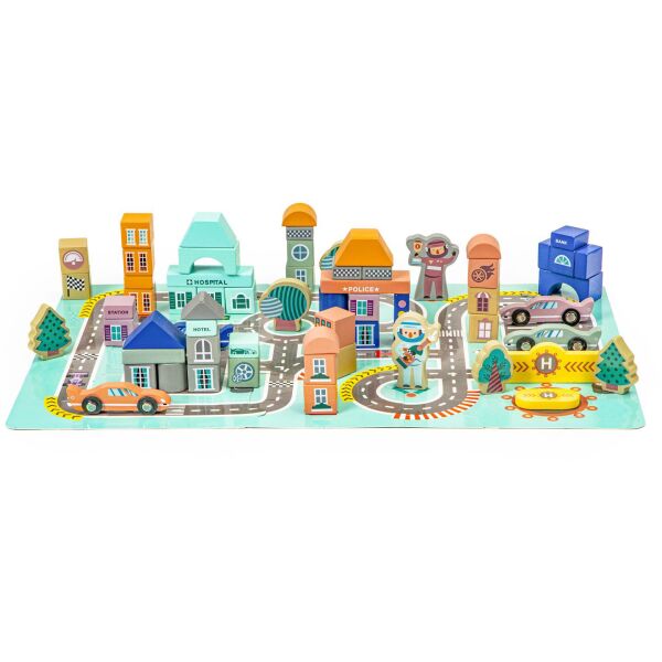 

Деревянные кубики с ковриком Ecotoys Цвет город (PH05D012)