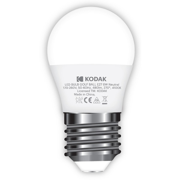 

Лампа светодиодная KODAK G45 E27 6W 220V 4100K (30419469/B-IK1)