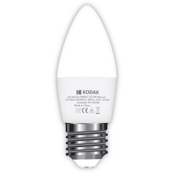 

Лампа светодиодная KODAK C37 E27 6W 220V 4100K (30419445/B-IK1)