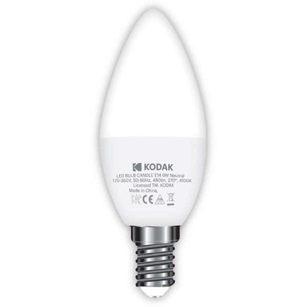 

Лампа светодиодная KODAK C37 E14 6W 220V 4100K (30419438/B-IK1)