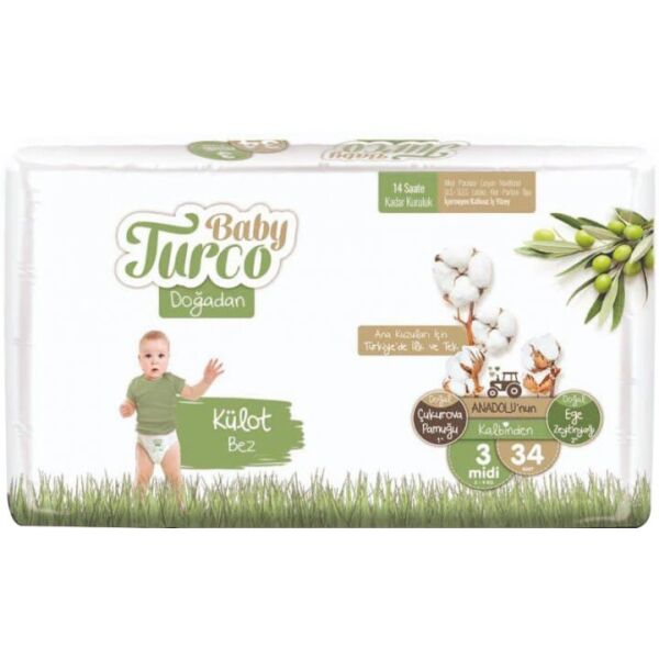 

Подгузники детские Baby Turco 3 Midi 5-9 кг, 34 шт. (8682241200030)