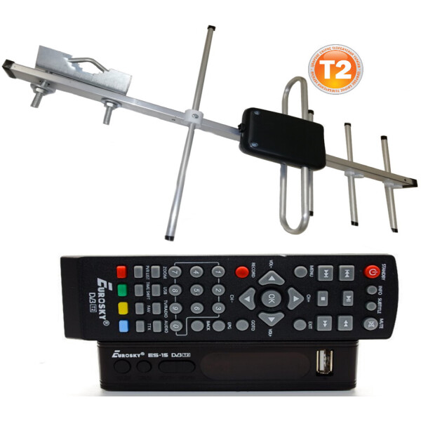 Акция на Комплект Т2-телевидения: тюнер DVB-T2 с функциями медиаплеера и IPTV/WebTV-плеера Eurosky ES-15+ антенна для Т2 внешняя Волна 1-04 (прием сигнала до 25 км от ретранслятора) от Allo UA