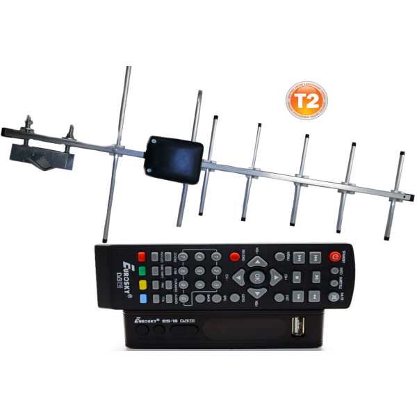 Акція на Комплект Т2-телевидения: тюнер DVB-T2 с функциями медиаплеера и IPTV/WebTV-плеера Eurosky ES-15+ антенна для Т2 внешняя Волна 1-06 (прием сигнала до 50 км от ретранслятора) від Allo UA