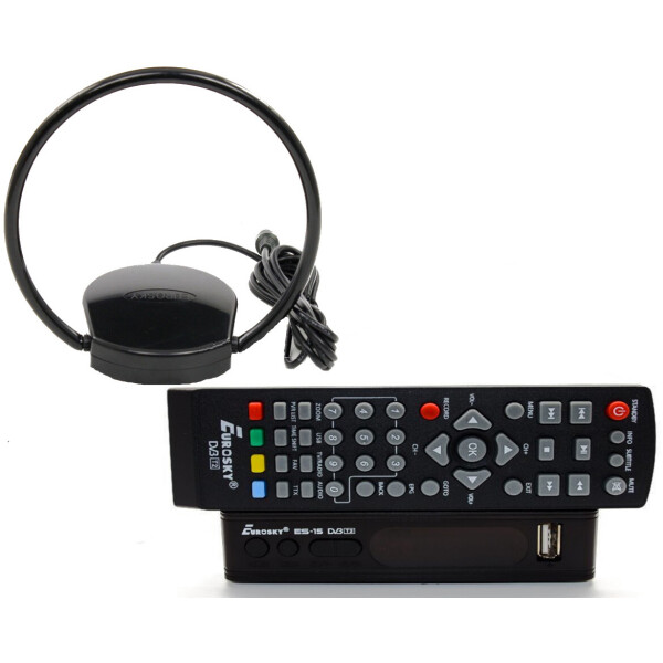 

Комплект Т2-телевидения: тюнер DVB-T2 с функциями медиаплеера и IPTV/WebTV-плеера Eurosky ES-15+ антенна для Т2 комнатная с усилителем Eurosky ES 008 ОMEGA (прием сигнала до 20 км от ретранслятора)