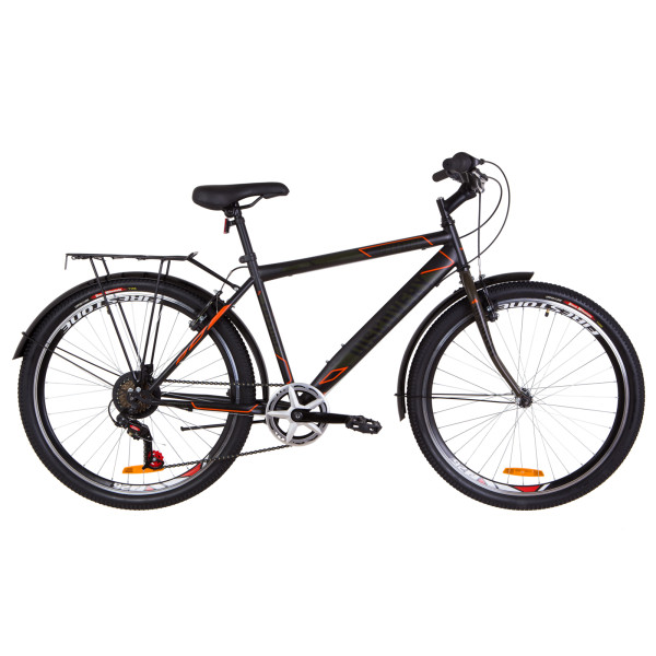 

26" Discovery PRESTIGE MAN 14G Vbr 18" St черно-оранжевый хаки с багажником St, с крылом St 2019 (OPS-DIS-26-202)