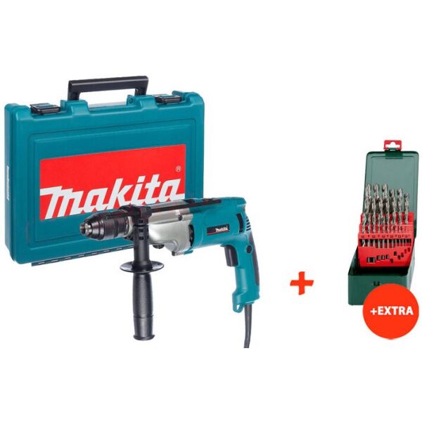 

Дрель ударная Makita HP2071 + кейс + набор сверл по металлу HSS-G Promotion (25 шт.) (HP2071X)