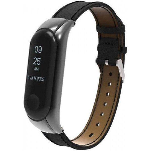 

Ремешок для фитнес-браслета Xiaomi Mi Band 3 / 4 (кожаный) (Black) (660299)